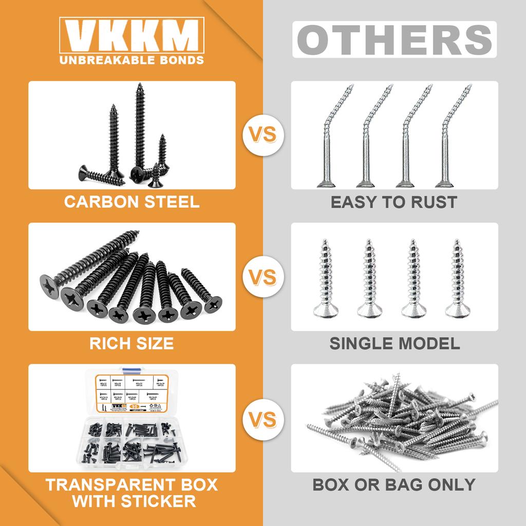 M3 bis M3.5 Flachkopf-Kreuzschlitz-Holzschrauben-Montagebefestigungssatz, Kreuzschlitz-Senkkopf-Blechschrauben aus Kohlenstoffstahl - 95 Stück