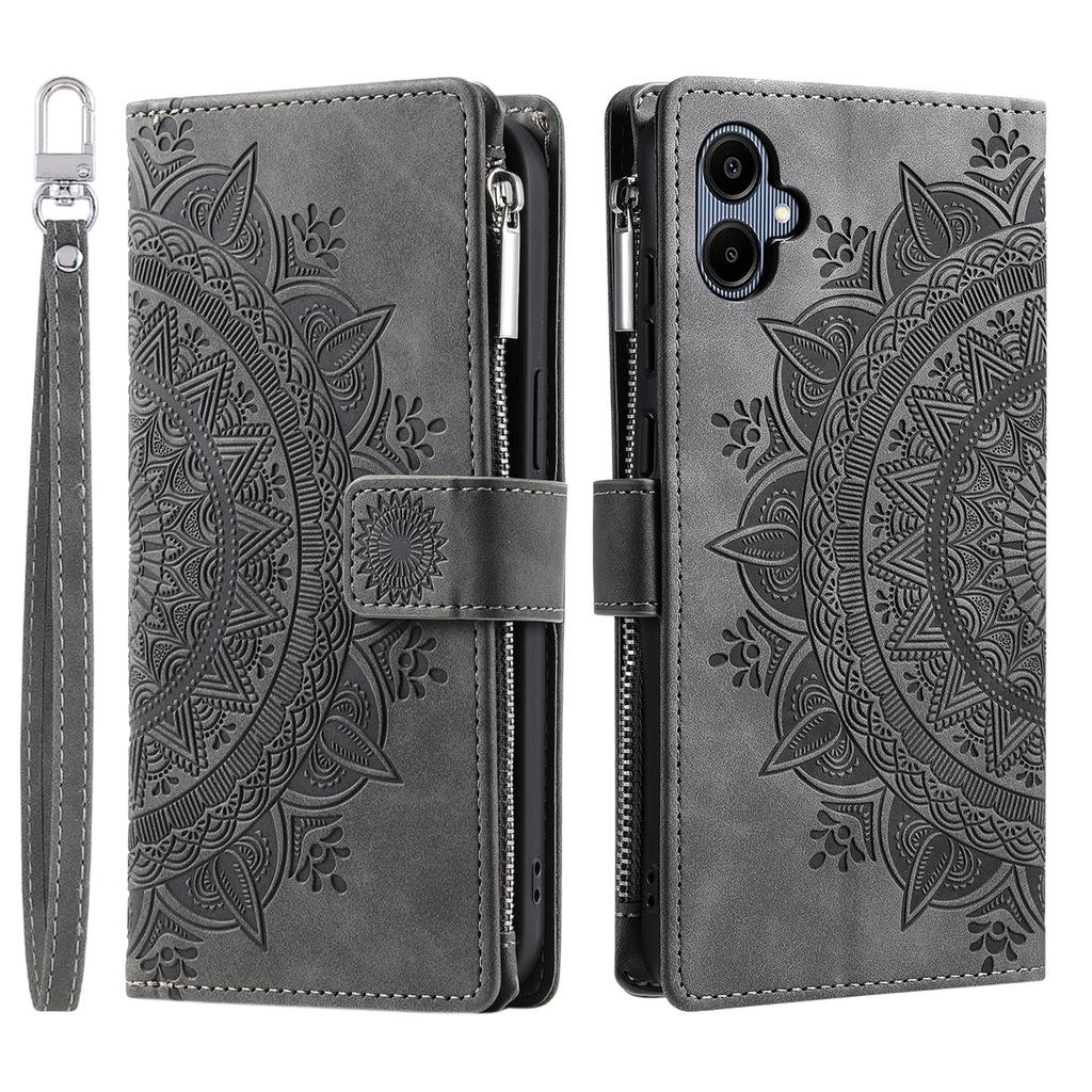 For Samsung Galaxy A07 5G/A07 4G Wallet Case Mandala Flower Pattern PU Leather Phone Cover with Wrist Strap