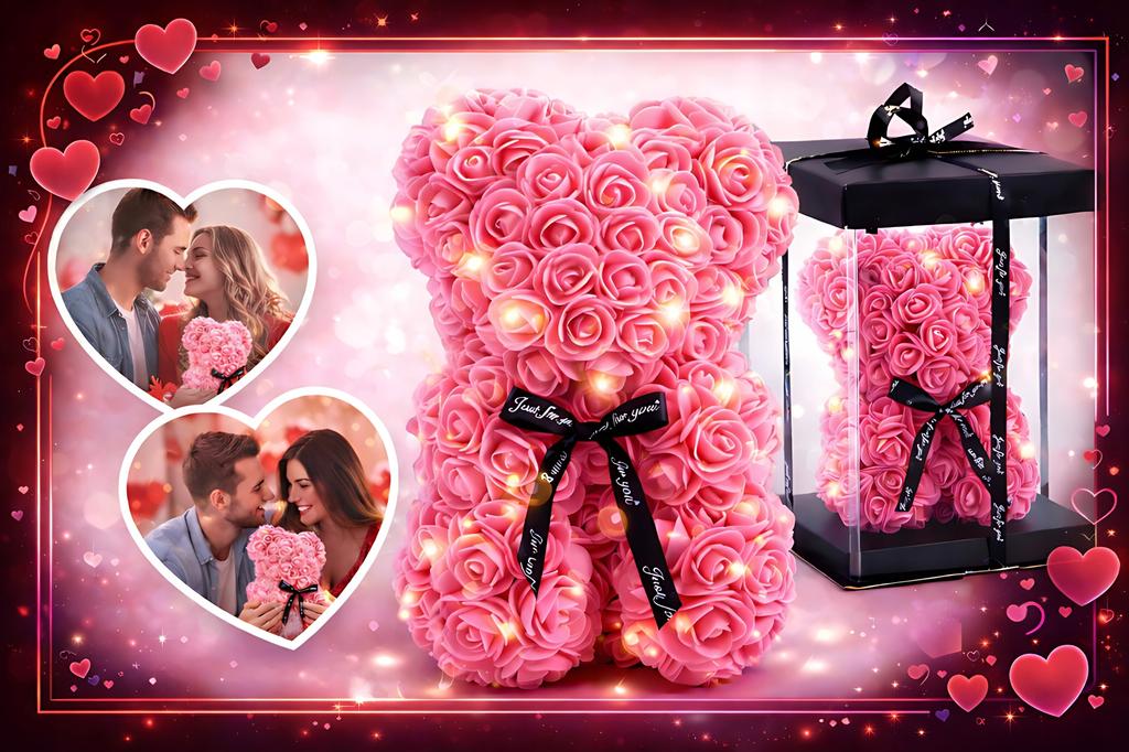Bear Made of Rose Petals Valentine's Day Gift Women's Day Xxl Large Beautiful + Led