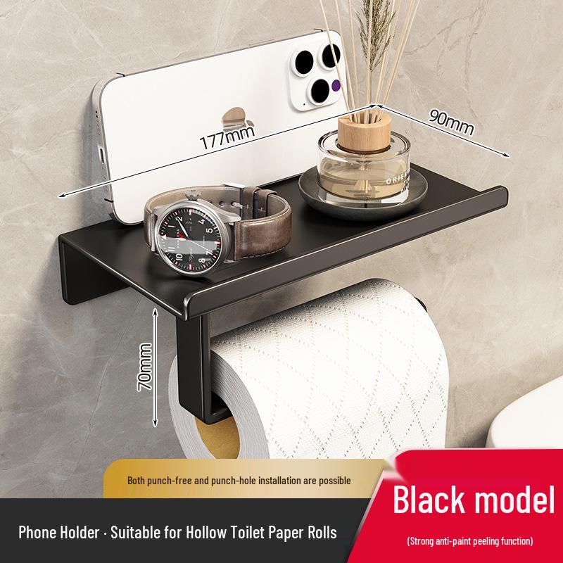 No-Punch Bathroom Tissue Box & Storage Rack with Phone Holder