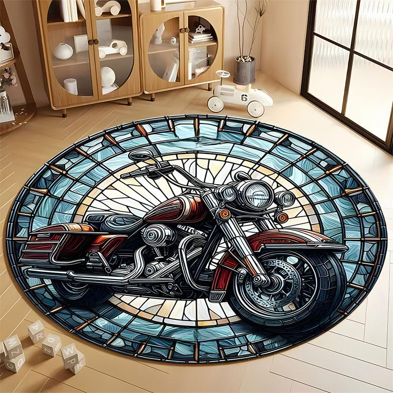 

Motorcycle-Themed Round Rug for Living Rooms round carpet for home sofa bedroom, gift Diameter 60cm