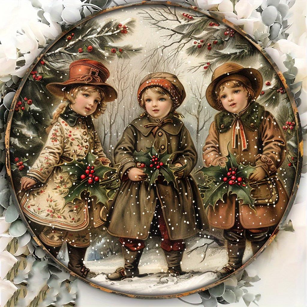 Wood Country Santa Claus and Reindeer Wooden Signs Can Be Hung Directly with Ropes, 8x 8 Inches, Retro Christmas Wall Art for Door, Wall, Home, Room