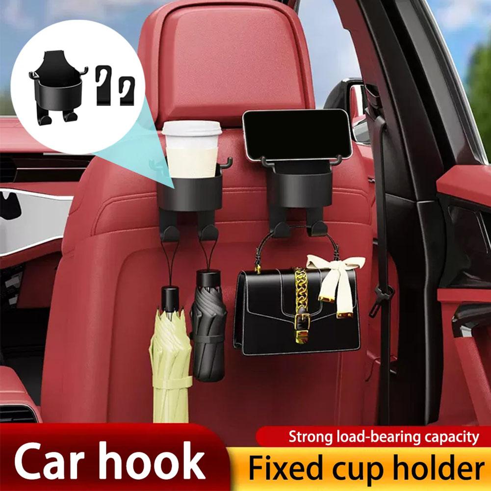 2pcs Car Seat Headrest Hook Hanger Storage Organizer With Cup Holder For Handbag For Universal Car Interior Accessories