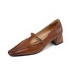 2024 Retro T-tied Women Pumps Spring Summer Genuine Leather Mary Janes Square Toe Thick Heels Office Lady Working Shoes Woman