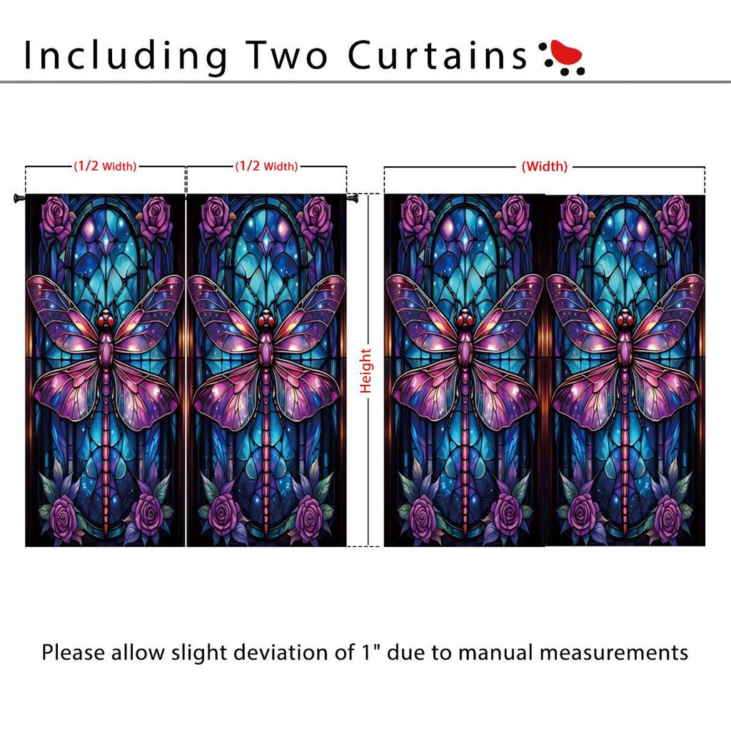 Dragonfly Pattern Glass Painted Blackout Curtains - Thickened Polyester, High Precision Sun Protection