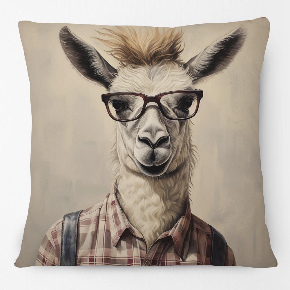 European Rabbit Badger Rooster Horse Animals Hipster with Glasses Painting Cushion Covers Decorative Pillowcase