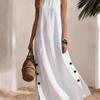 Women's Cotton Linen Maxi Dress Sleeveless Side Slit Loose Fit Casual Vacation Dress