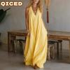 Fashion Summer Spring Solid Color Print Sleeveless V-Neck Casual Dresses Unique Design
