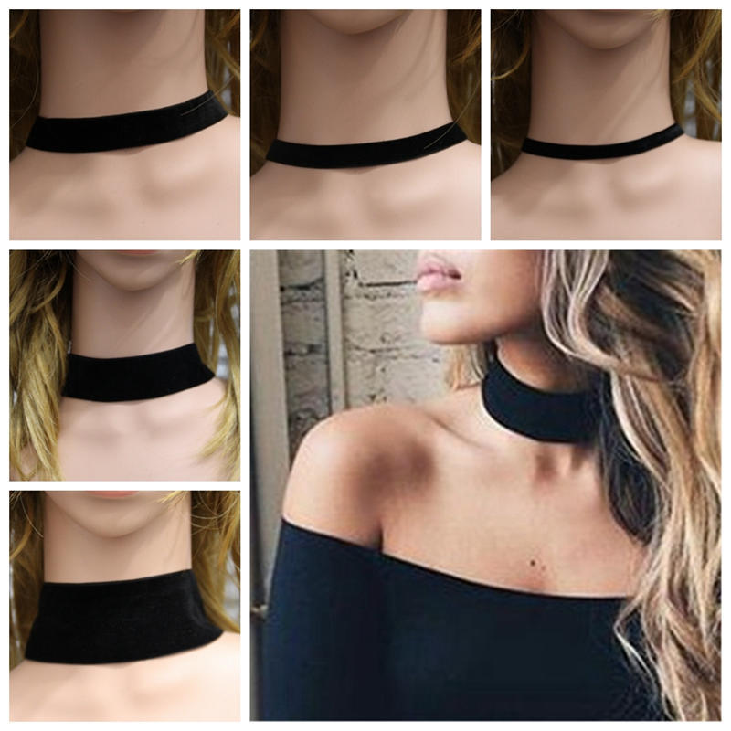 Svart Sammet Choker Halsband Goth Gotisk Handgjord Retro Burlesk Smycke