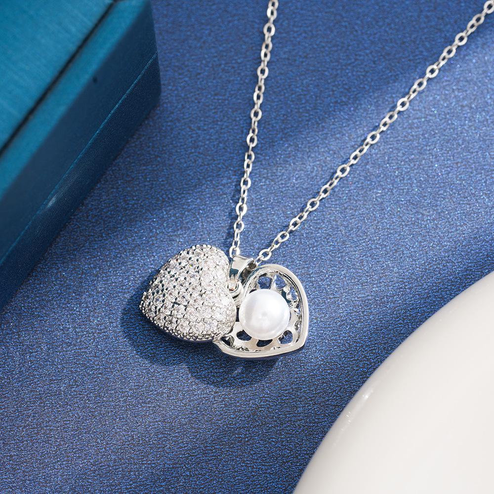 Cross Heart Zircon Necklace: Women s Unique Design with Imitation Pearl and Shell Accents