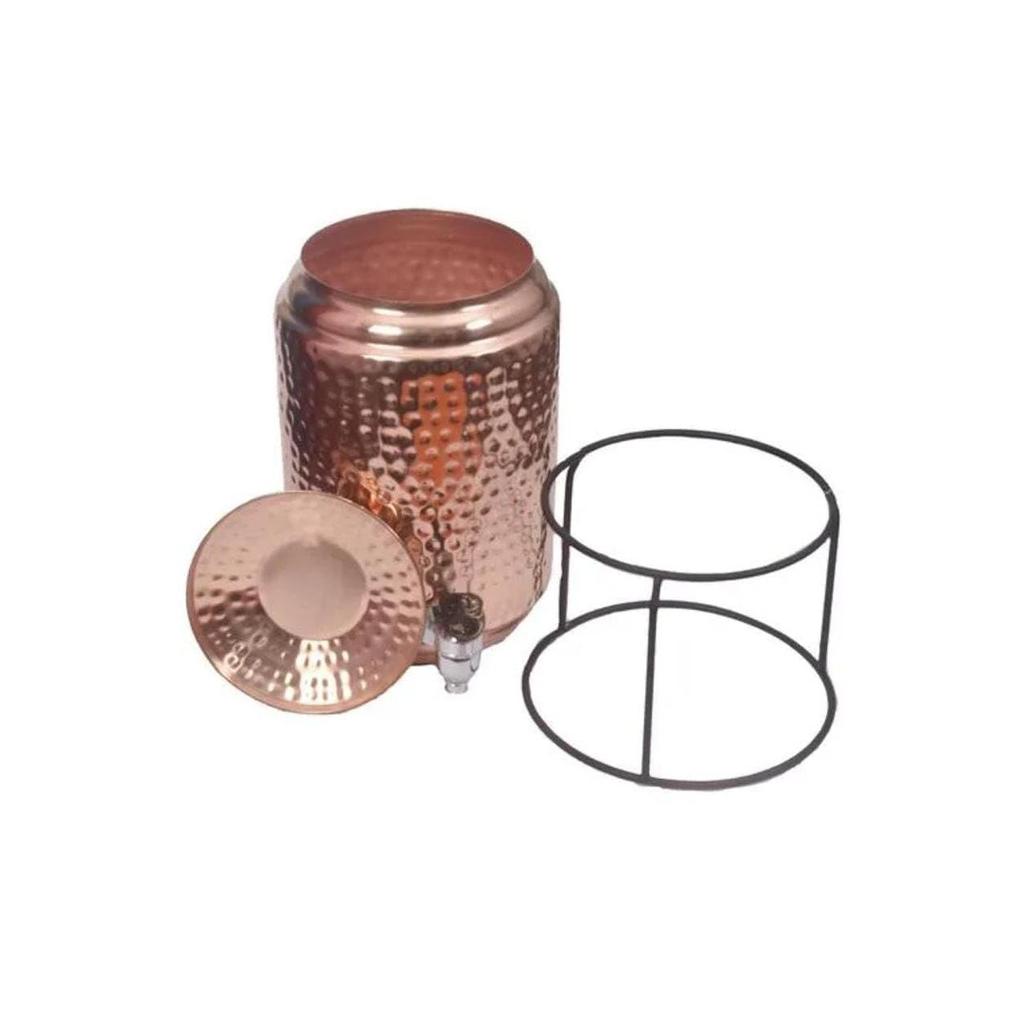 5 Litre Hammered Copper Water Dispenser (Matka/Pot) Container Pot with 1 Copper Glass and Stand,Pure Copper and Ayurvedic Health Benefits (5000 Ml)