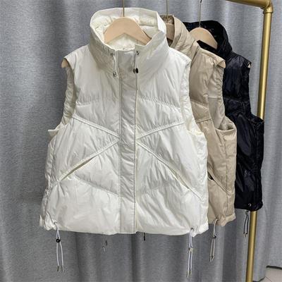 Winter Women's Stand Collar Solid Color Sleeveless Warm Vest Stand Collar Loose Chic White Duck Down Coat