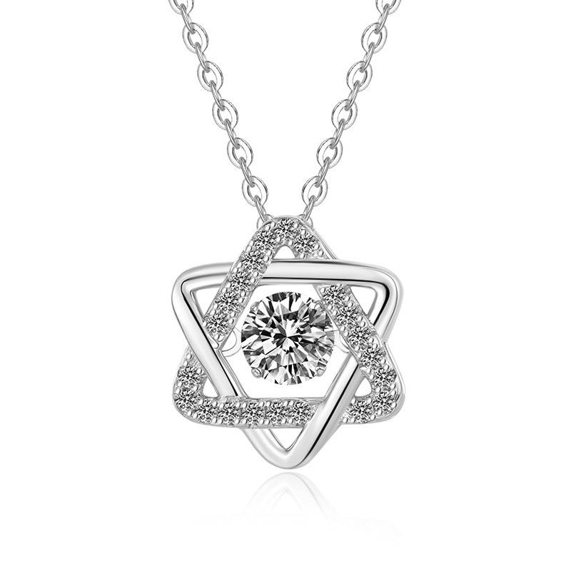 S925 Sterling Silver Necklace Hexagram Pendant Female Beating Versatile Fashion Jewelry Moissanite Collarbone Chain 2026 45CM