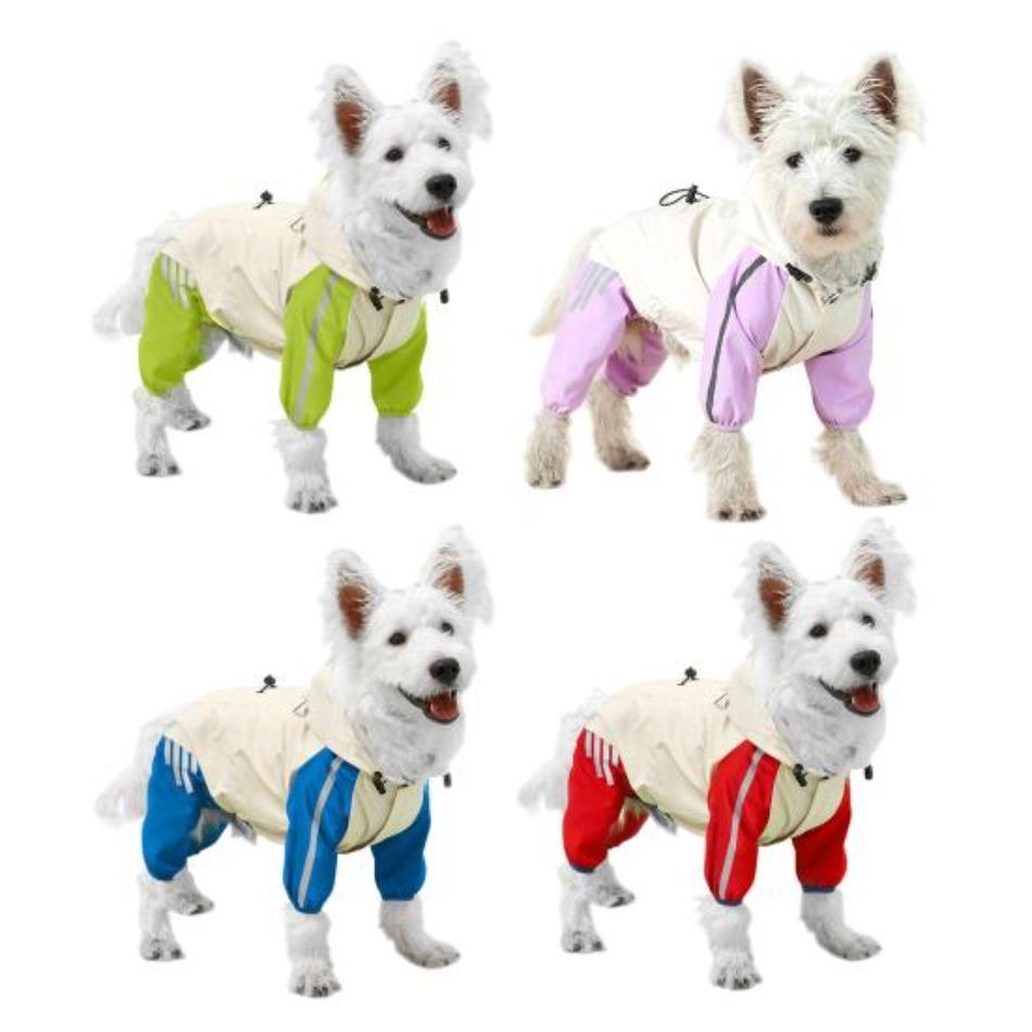Dog Raincoat Waterproof Puppy Onesie Hooded Pet Rain Jacket Full Costume Wrap Poncho Reflective Strips Small Medium Pet Clothes
