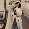 Women's Longhorn Button Lamb Wool Coat - 2023 Autumn/Winter, College Style, Warm, Hooded
