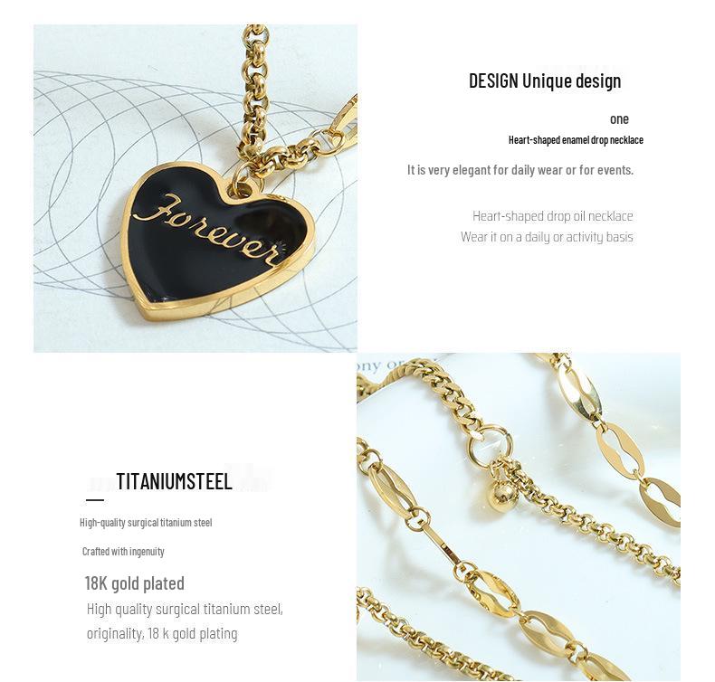 Chic Minimalist Women's Peach Heart Pendant Necklace: European & American Style, Sexy Layered Design with Drip Oil & Steel Beads