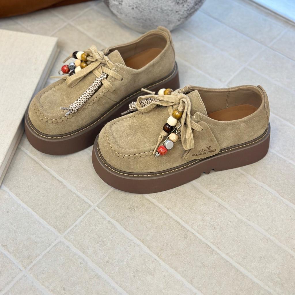 Leather thick-soled ugly cute big-headed retro Brock single shoes women's 2025 autumn new fashionable and comfortable versatile derby shoes