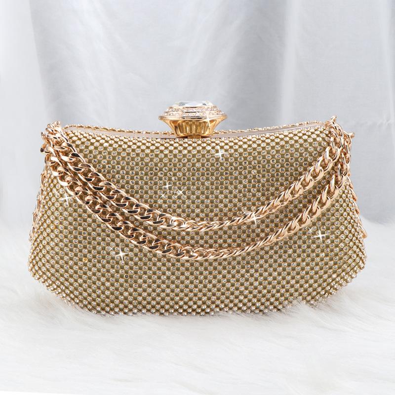 

Black Rhinestone Clutches Purse Evening Party Bags for Women 2024 Fashion Double Chain Handle Handbags Luxury Diamonds Prom Sac золотой
