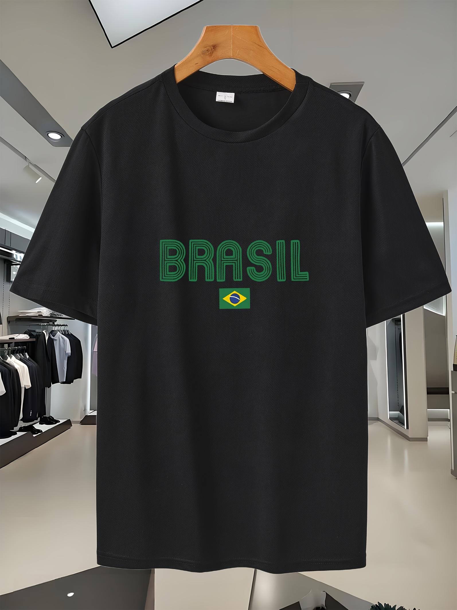 Brazil Flag Graphic Print Breathable Mesh T-shirt - Moisture-Wicking Quick-Dry Fabric L