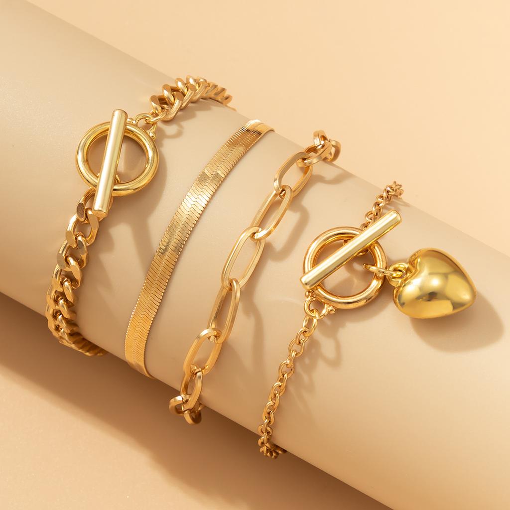 Accessories, Hip-hop Metal Wind Snake Bone Chain Bracelet, Geometric Love OT Buckle Punk Sweet and Cool Jewelry.