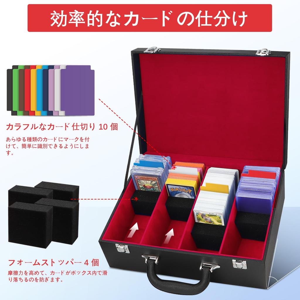 HIMOMO Storage Box for Trading Attache PU 10 Holds Black and Perfect for New Christmas Presents Cards, 4-Column Case, Leather, Compartments, Handheld,