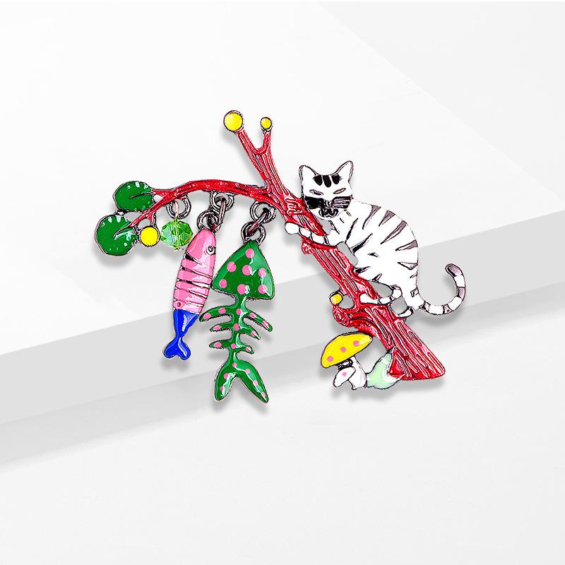 

Брошь капающий кот и рыба брошь-булавка милые броши аксессуары животное высококачественная пряжка для свитера