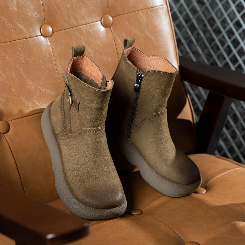 

Женские ботинки Мартина осень и зима новые кожаные ретро платформа короткие ботинки боковая молния утолщенные теплые женские ботинки волосы 40