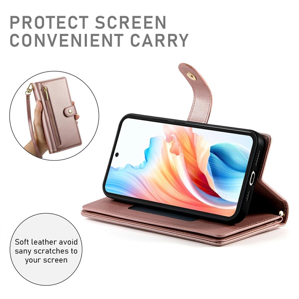 For Xiaomi Poco M7 4G (EU) (171mm) Case Zipper Pocket Wallet Leather Phone Cover with Straps