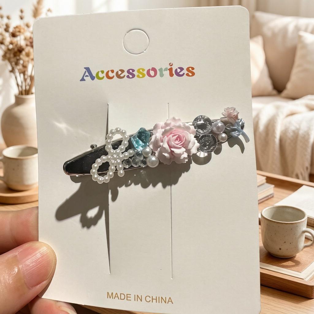 Korean Style Pearl Rose 3D Flower Duckbill Hair Clip