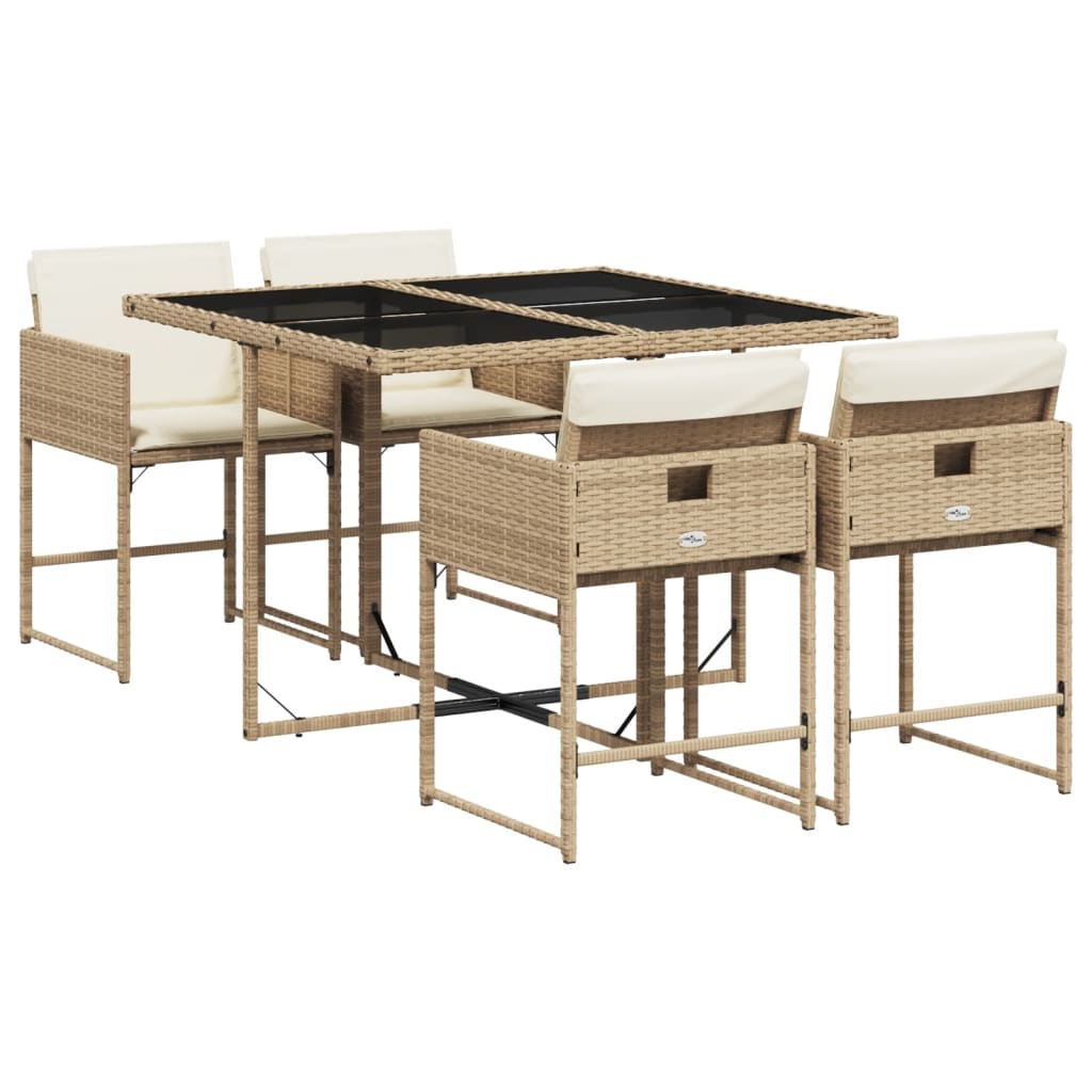 5 Piece Outdoor Dining Set with Cushions Beige Poly Rattan