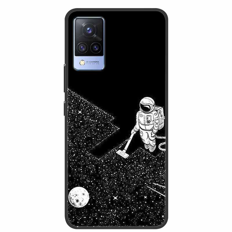 For Vivo S9 V21 V21e Case Black Silicone Back Cover Case For Vivo V21 S9 V21e Phone Cases Cover V 21 e S 9 Funda Coque Cartoon