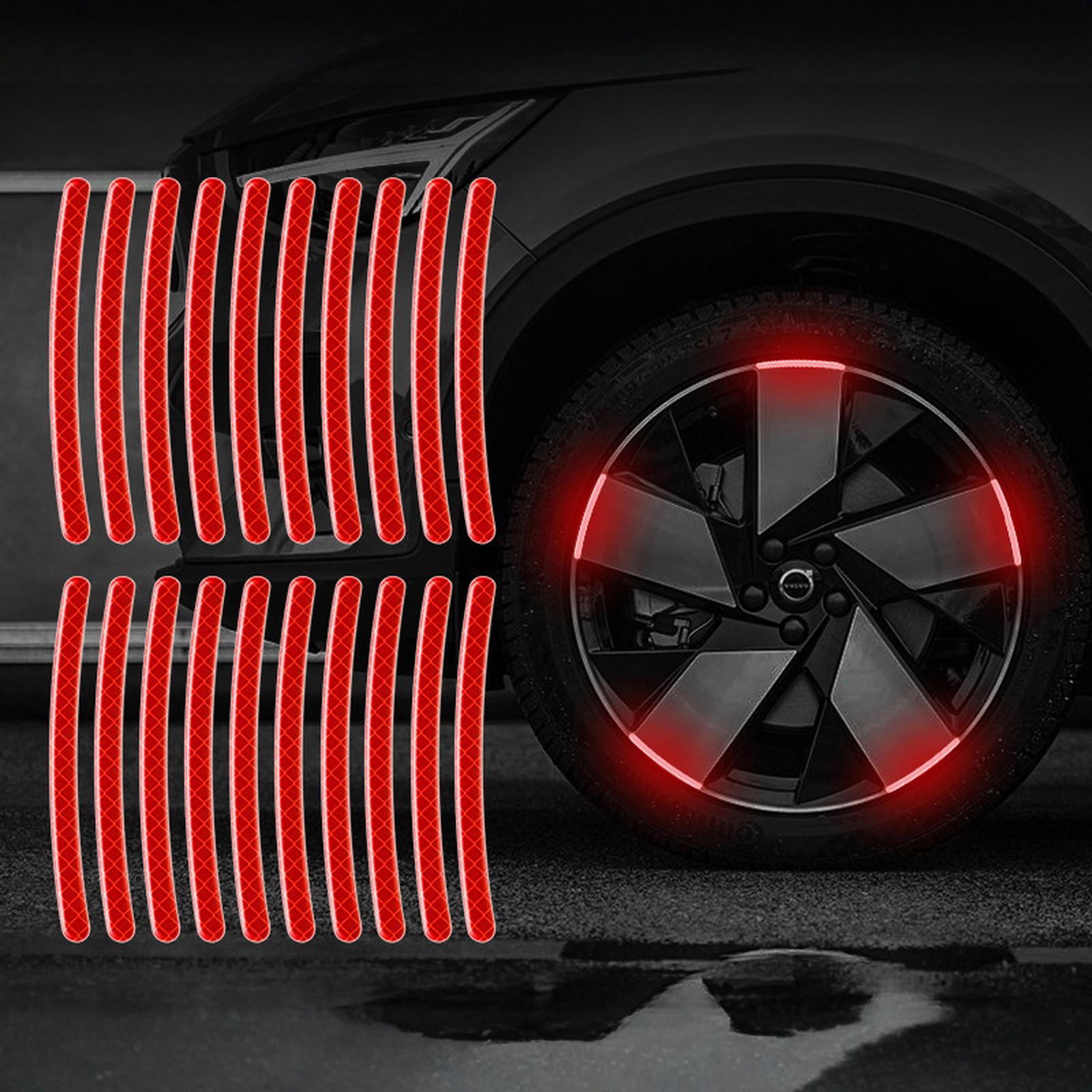 

20pcs Car Wheel Hub Reflective Sticker Tire Rim Reflective Strips Luminous for Car Bike Motorcycle Wheel Sticker one size червоний