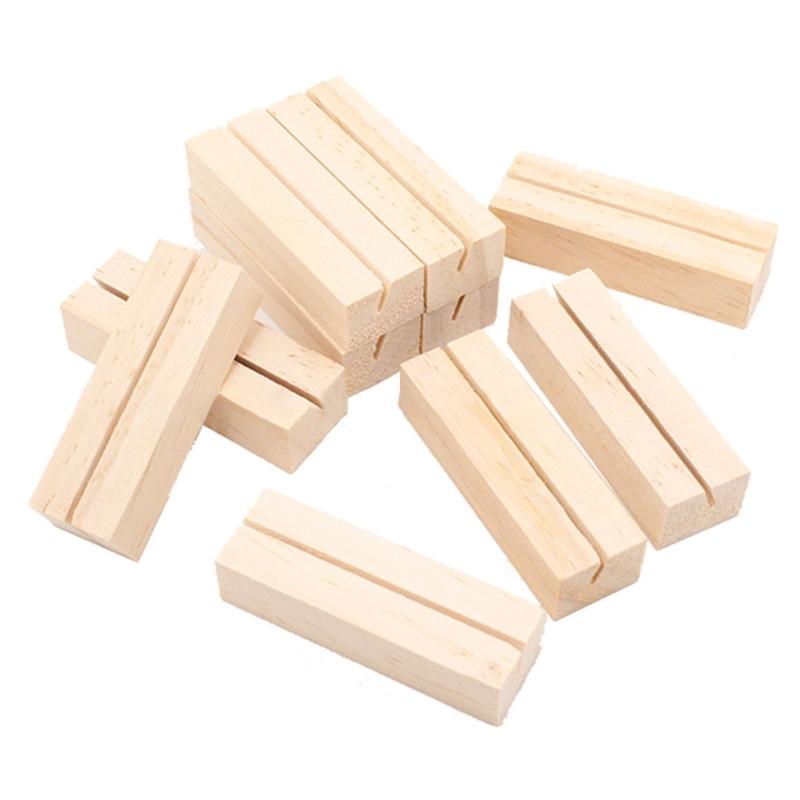 20Pcs Wood Table Number Holders Stand Wood Name Card Holders Wood Name Cards Food Label Memos Photo Holders for Wedding
