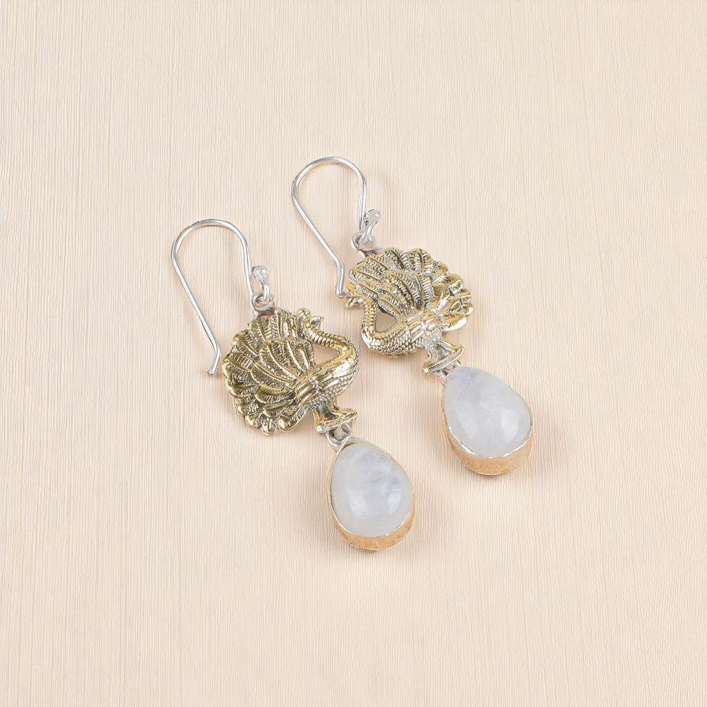 Rainbow Moonstone Gemstone 925 Sterling Silver Jewelry Handmade Earrings 2.20" EE-44-29