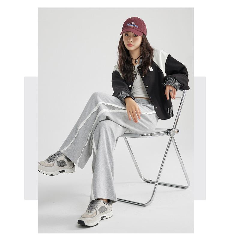 

Серые спортивные штаны для женщин на весну и осень. Высокая талия. Свободные прямые повседневные спортивные штаны. Маленькие широкие брюки для женщин. XXL