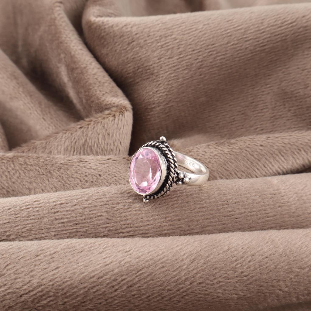 Morganite Ring, Handmade Gemstone 925 Solid Sterling Silver Ring Dainty Jewelry, For Engagement Gift