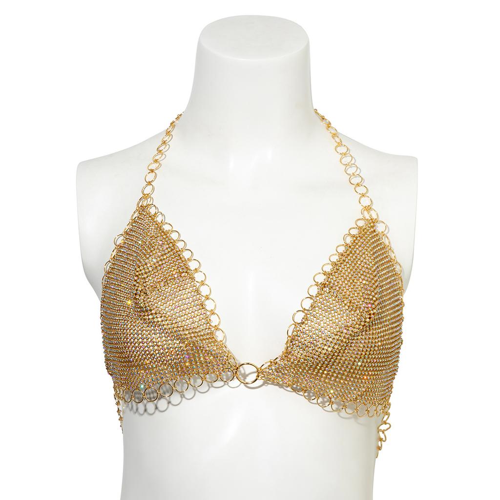 Rhinestone Body Chain Silver Chest Chain Party Body Jewelry Sparkly Halter Bra Chain Club Belly Accessories