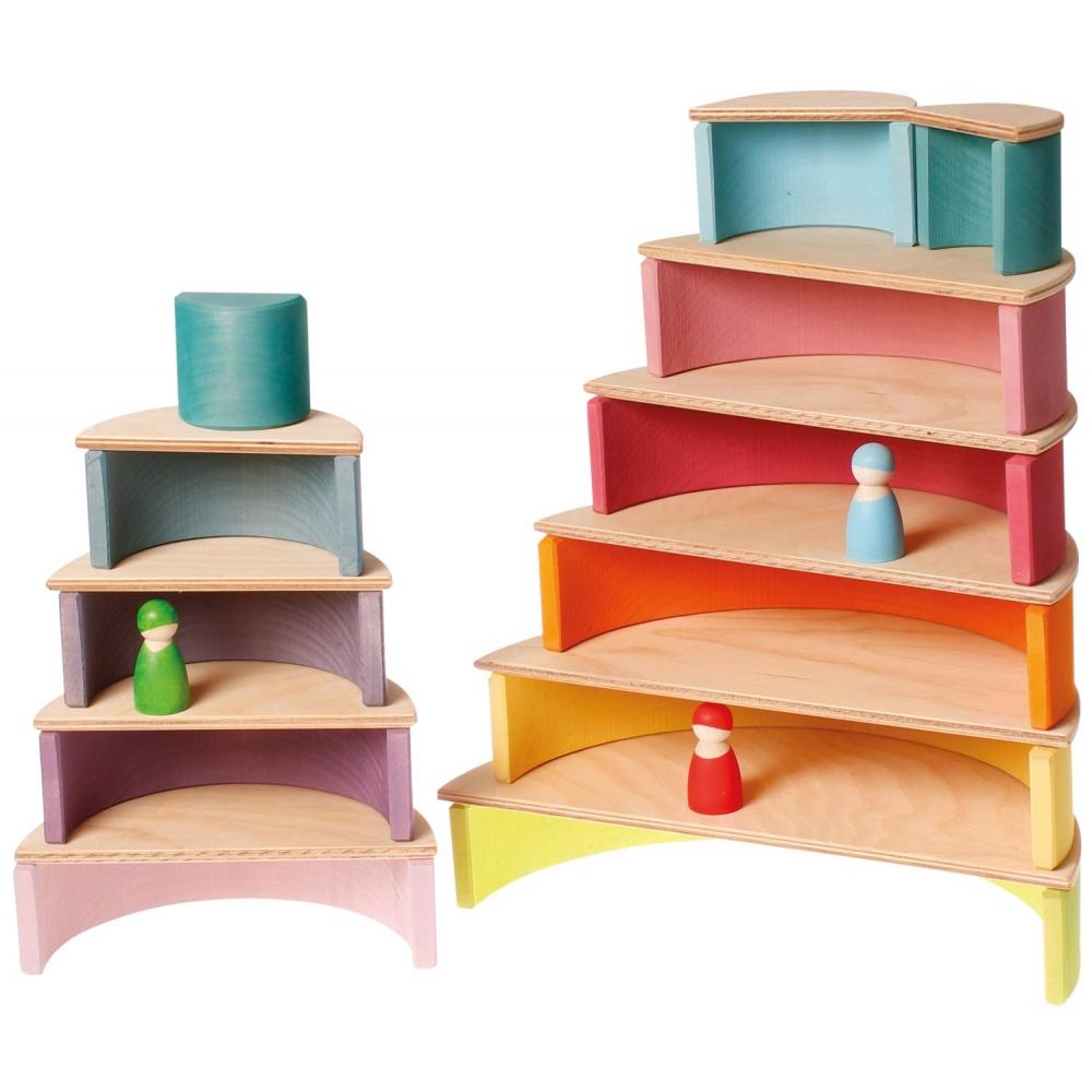 GRIMM'S Toys Educational Toys Building Blocks 12pcs Interior Figure Play Rainbow Height 18 X Width 38 X Depth 7cm Rainbow Tunnel Pastel Extra Large