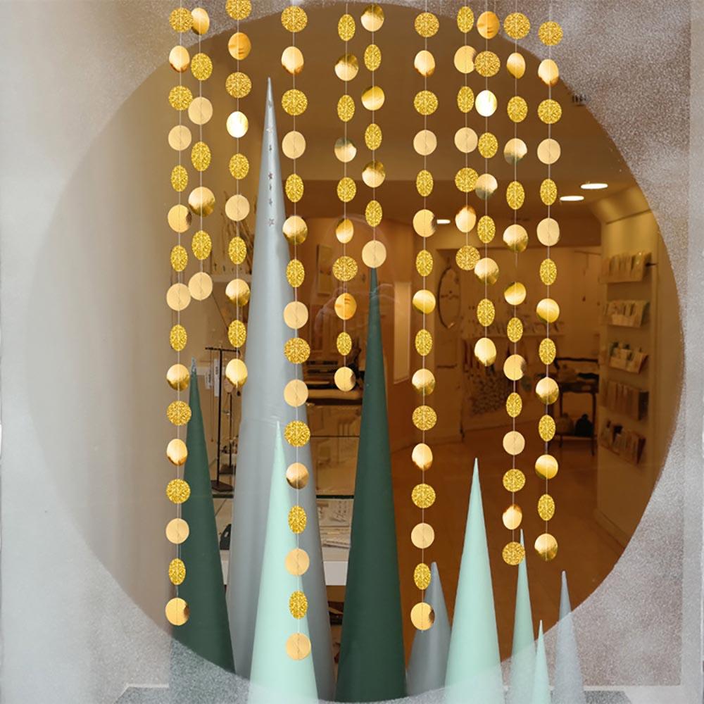 4M Mirror Glitter Round Garland With Colorful Circle String For Wedding Birthday Graduation Party Showcase Cafe Home Curtain Hanging Ornaments Decor