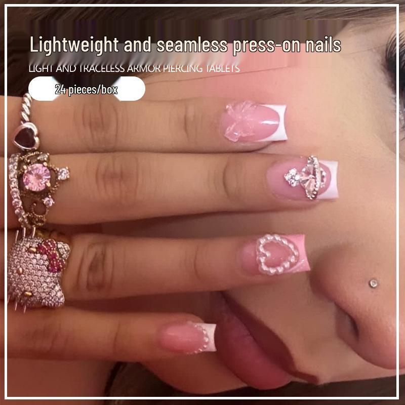 

French Crown Bow Nail Art Pieces - Hot-Selling European & American Style Fake Nails Glue Version