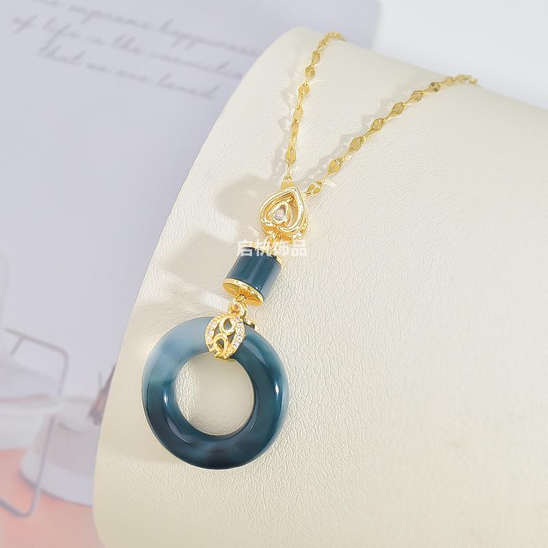 Ping An Buckle Necklace Women'S Design Premium Hetian Jade Pendant Retro Versatile Accessories