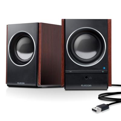 Głośniki PC ELECOM Drewniane USB Czarne, Głośniki, Zasilane, 5W, MS-W13UXBK