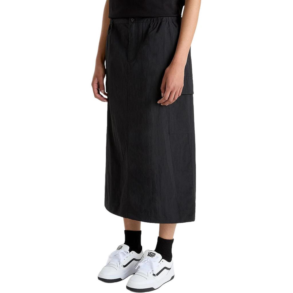 Vans Riley Parachute Cargo Skirt Loose Versatile Solid Color Mid Waist Midi Casual Skirt Women Skirts Black VN000HQBBLK