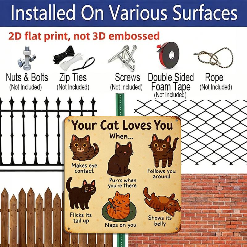 2D Flat, 1pc Vintage Pet Aluminium Metal Plaque, "Your Cat Loves You" Letter Sign, Home Wall Decor Plaque for Living Room Office Hallway, Perfect