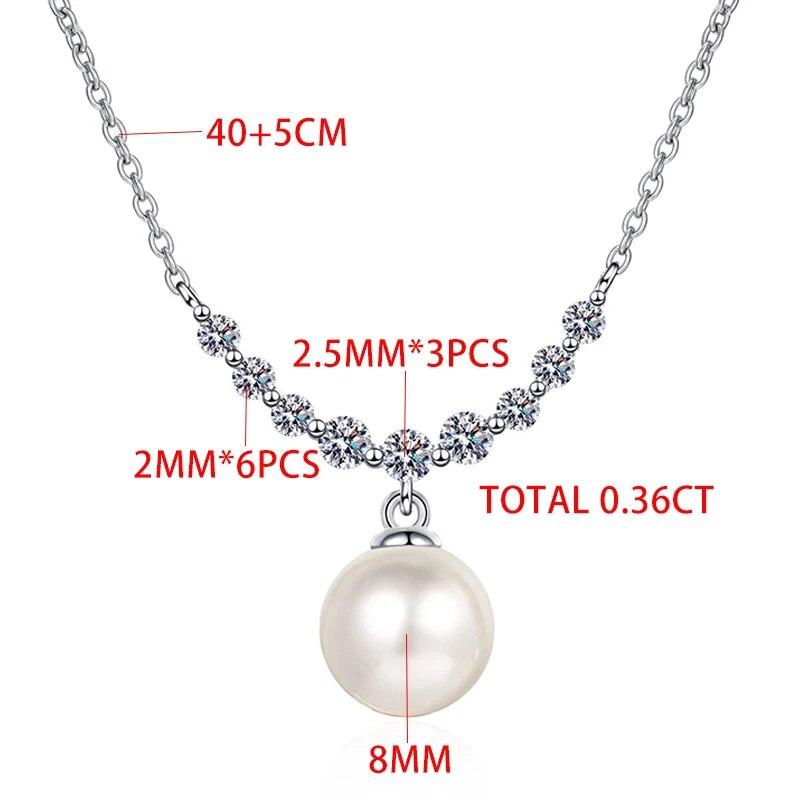 Trendigt Moissanite Pärlhalsband för Kvinnor Elegant 925 Sterlingsilver Nyckelbenskedja Hänge Bröllopspresent Fina Smycken