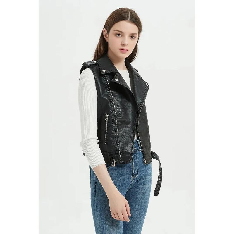 Herbst Streetwear Damen Weiche Weste Übergröße Lammfell Reversmantel Moto Biker Weste Jacke