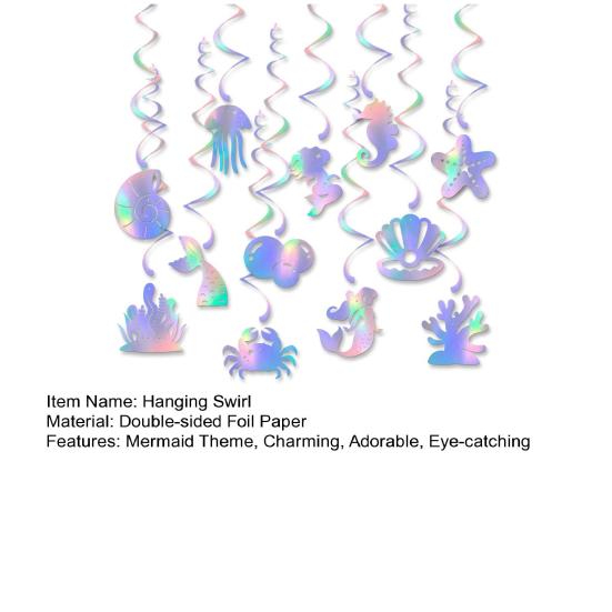 12 Pcs Mermaid Hanging Swirls Decoration Iridescent Mermaid Theme Party Garland Ocean Ceiling Streamer for Birthday Party Supplies