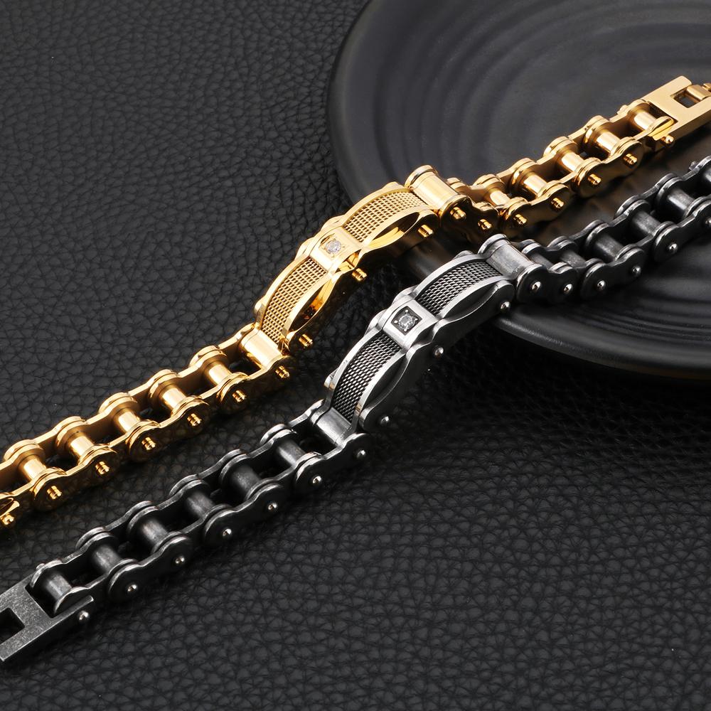 Biker Jewelry Worn Look Bicycle Chain Men's Bracelets Vintage Black Stainless Steel Motorcycle Bicycle Wear CZ Bracelet For Men