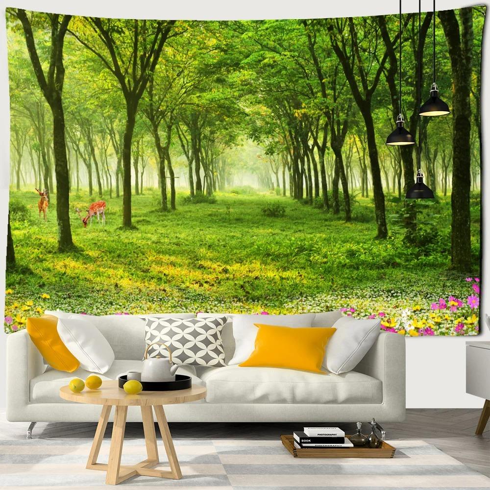Sea Moon Cherry Blossom Forest Trail Wall Hanging Tapestry Home Decoration Living Room Bedroom Wall Background Hanging Cloth