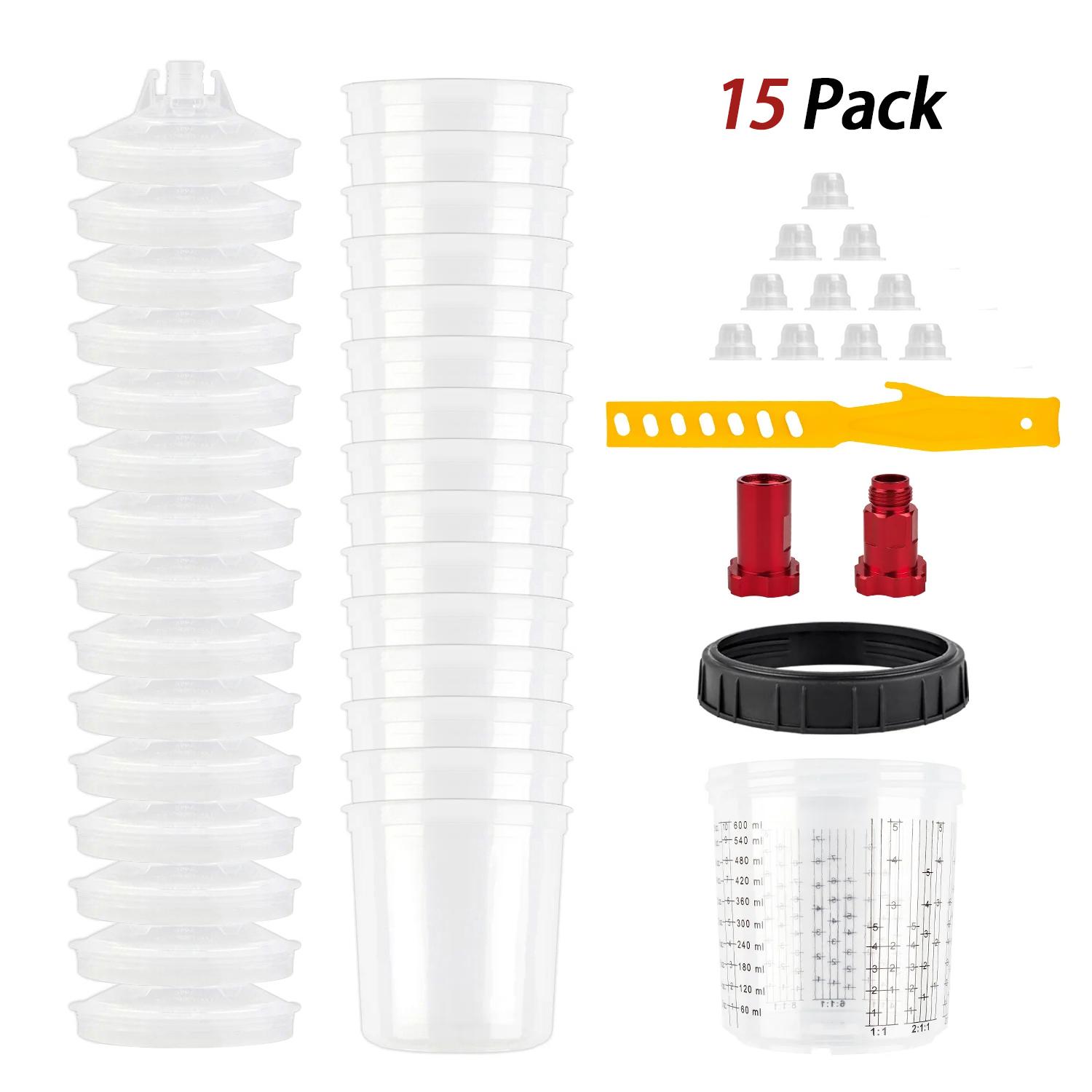 

15/25/50Pcs Spray Gun Paint Mixing Cup H/O Quick Cup Spray Gun Tank 20.3oz/600ML Disposable Paint Cup with Adapter & Paint Stick